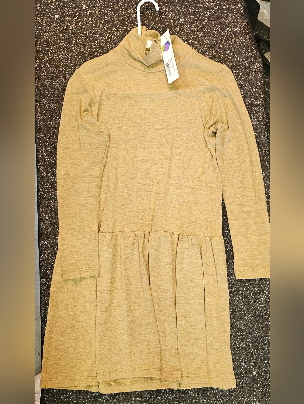 Yelete Long Sleeve - Light Weight - Brown Collar Ruffle Hem Dress